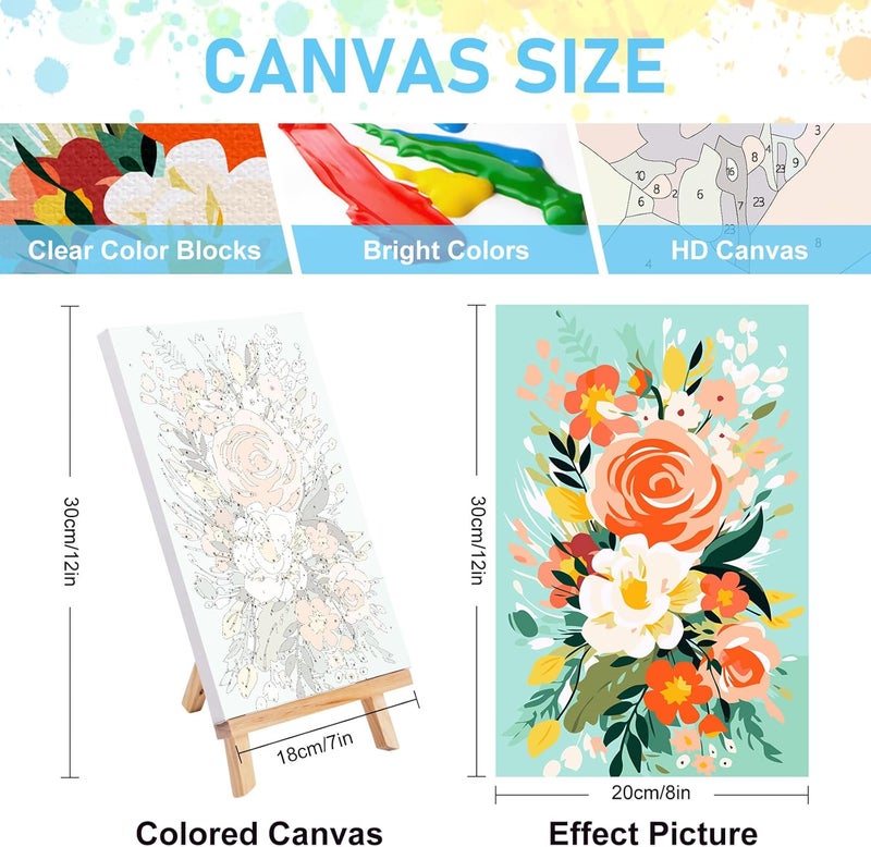 Offito 4 Pack Framed Paint by Numbers Kit for Adults Beginners with Wooden Easel, Flowers Easy Paint by Number Kit with Frame, Watercolor Adult Paint by Number Framed Canvas (8 * 12 Inch) - Image 3